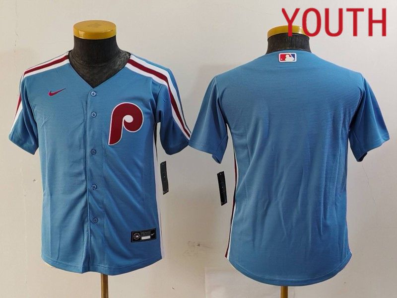 Youth Philadelphia Phillies Blank Blue Throwback 2024 Nike MLB Jersey style 1->youth mlb jersey->Youth Jersey